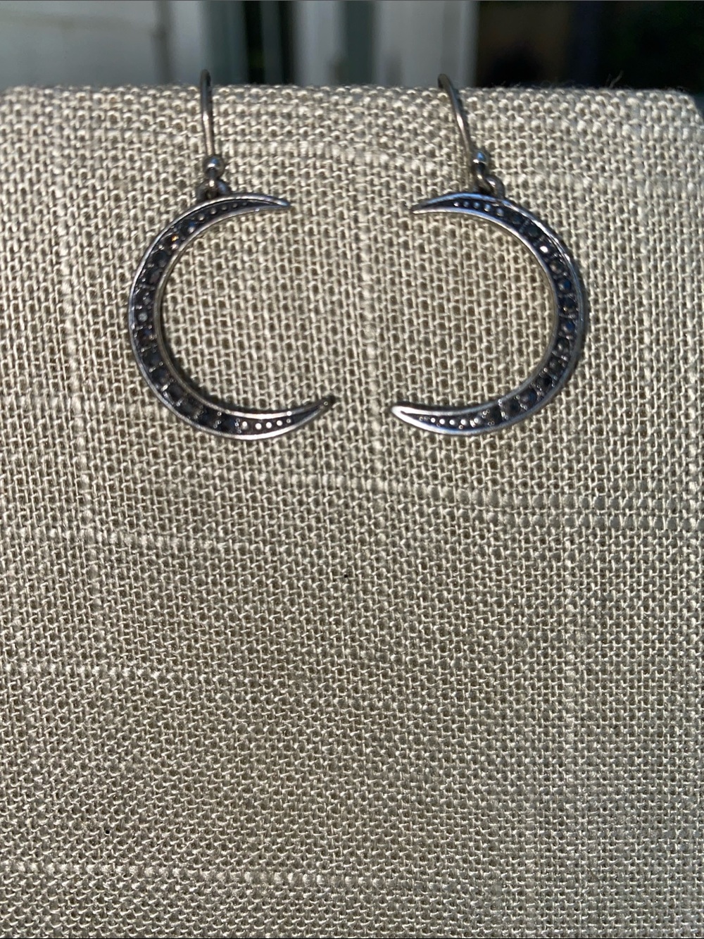 Crescent Moon Drop Earrings in Silver Tone
